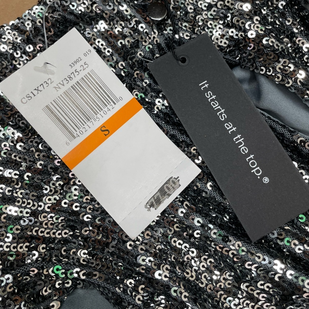 Cable Gauge Sleeveless Sequin Cowl Neck Top - Silver Size: Small NWT - Picture 10 of 12
